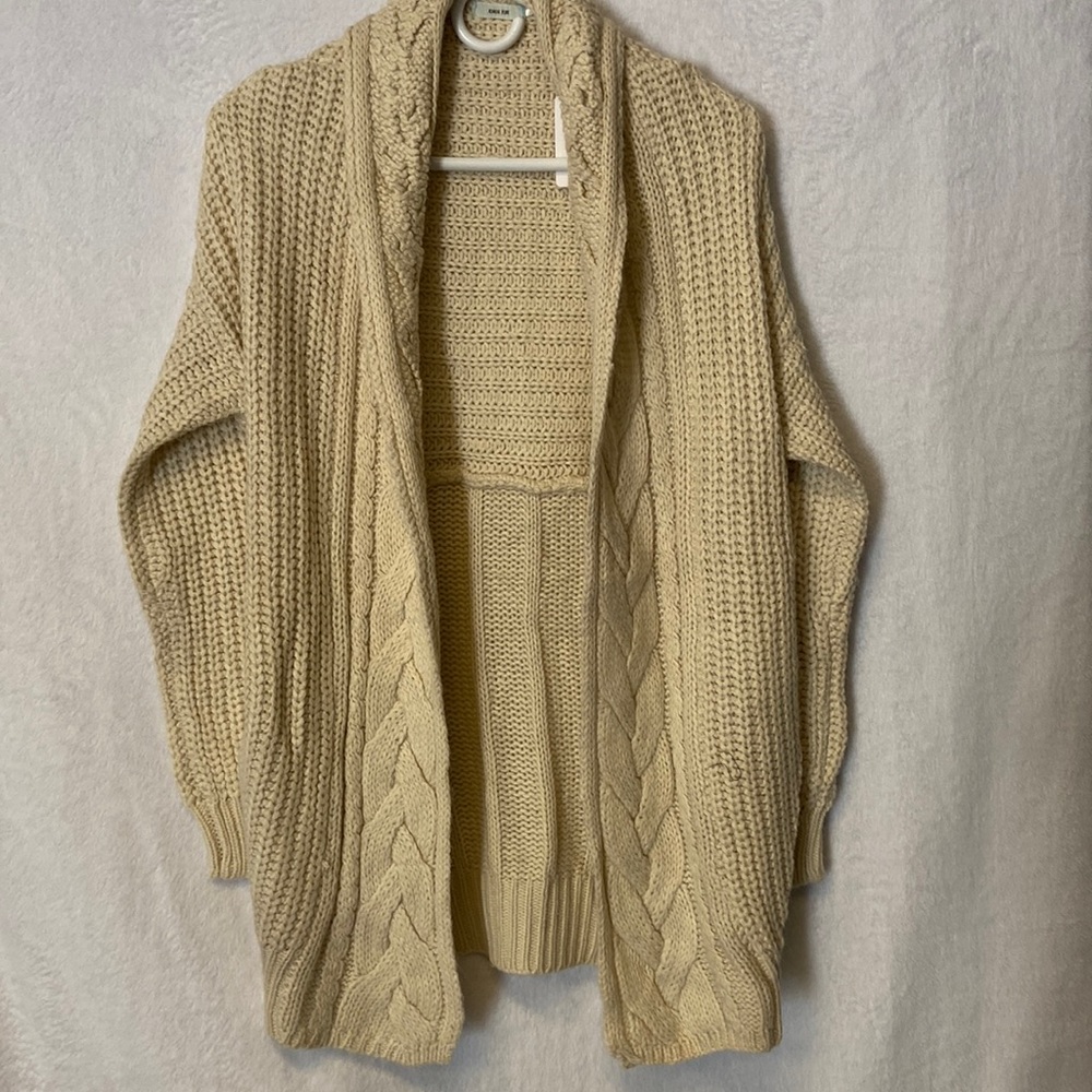 Kimchi Blue chunky tan cardigan.